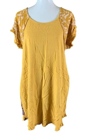 Umgee Mustard Floral Sleeve Dress M Boho Ruffle Hem‎ Cottagecore Style thumbnail 1