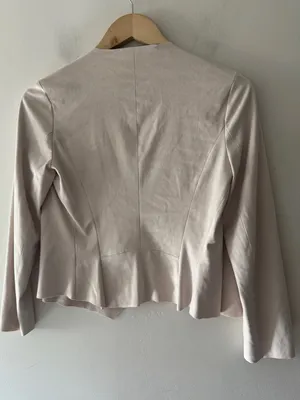 Zara Faux Suede Cream Beige Waterfall Draped Open‎ Blazer thumbnail 5