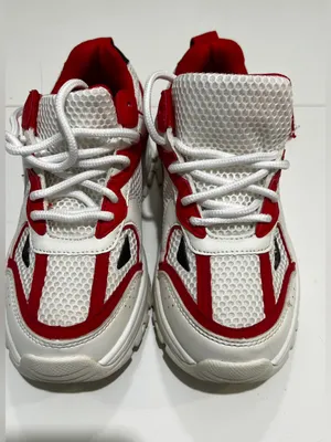 Women's White and Red Athletic Lace-Up Sneakers thumbnail 1