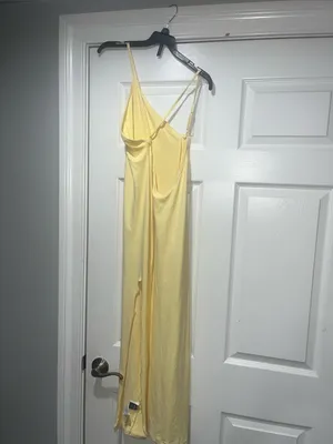 SHEIN Pale Yellow One-Shoulder Slip Midi Dress thumbnail 2