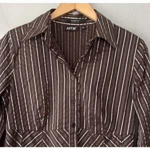 Apt. 9 Babydoll 90s Y2K 2000 Size Small Dark Brown Striped Button Up Shirt Office Siren thumbnail 2
