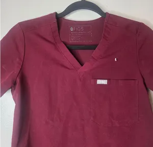 Figs Technical Collection Women Size XS Maroon Short Sleeve Scrub Top One Pocket thumbnail 1