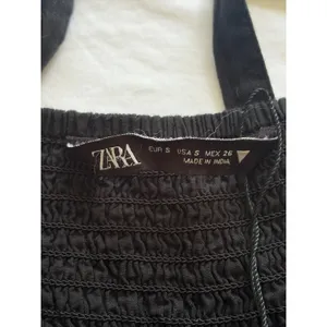 Zara Black Cotton Eyelet Embroidery Tiered Midi Dress Small Smocked Back Strappy thumbnail 7