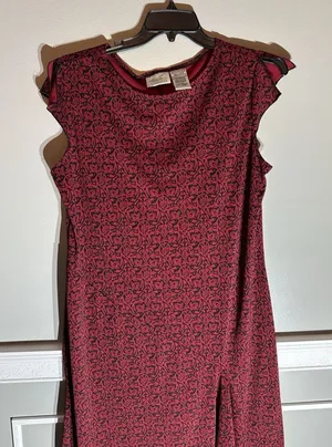 Kathie Lee Collection Red Black All Over Print Asymmetrical Cap Sleeve‎ Dress XL thumbnail 1