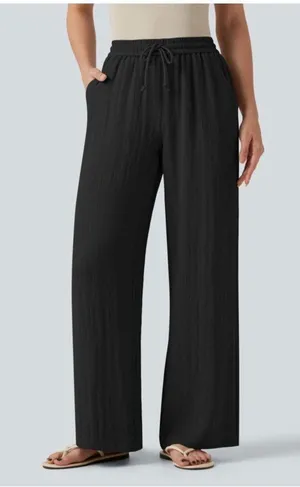 Halara Womens Small linin-like Black Wide-Leg Pants With Drawstring Waist - Size thumbnail 1