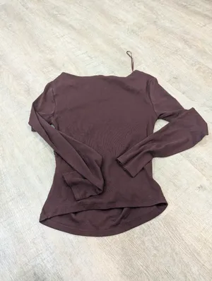Stradivarius Brown Long Sleeve Ruched Top Size Medium thumbnail 3