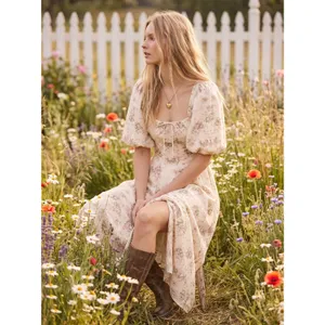Selkie Coquette Fairytale Princess Floral Puff Sleeve Midi Day Dress Size Medium thumbnail 5