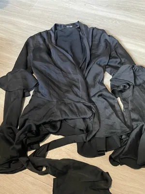 DO+BE Black Draped Wrap Blouse with Self-Tie Detail thumbnail 1