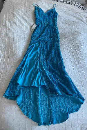 Blue Sequence Prom Dress Size 8 thumbnail 1
