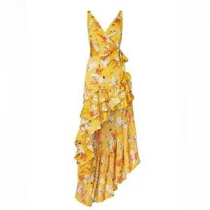 RTR Bronx and BancoNarciss Dress Sz Medium Yellow Floral asymmetrical ruffle thumbnail 4