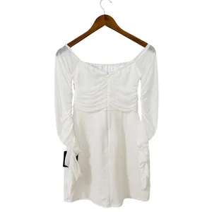 Lulus Elegant Eternity White Mesh Ruched Off-the-Shoulder Mini Dress size M NWOT thumbnail 3