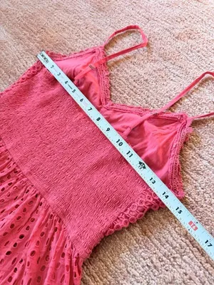 Japna Red Cotton Eyelet Lace Peplum Tank Top Adjustable Straps Size S thumbnail 6