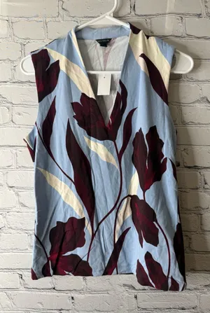 Ann Taylor Sleeveless V-Neck Floral Top - Light Blue & Burgundy medium thumbnail 1