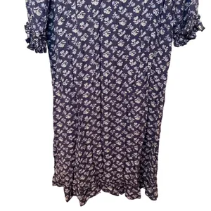 April Cornell Vintage Purple Floral Rayon Midi Dress Ruffle Sleeve V-Neck Large thumbnail 3