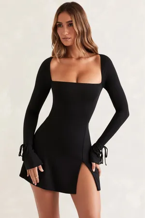 Oh Polly Baize Square Neck Long Sleeve Mini Dress thumbnail 1