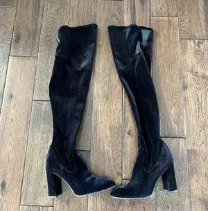 Marc Fisher Black Velvet Heeled Over The Knee Boots Size 10 M thumbnail 1