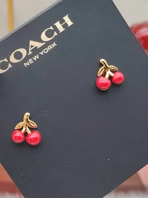 COACH Red Enamel Vintage Charms Cherry Stud Earrings thumbnail 1