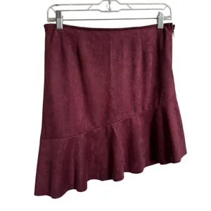Charlotte Russe Burgundy Faux Suede Flounce Skirt Asymmetrical NWT Small Western thumbnail 5