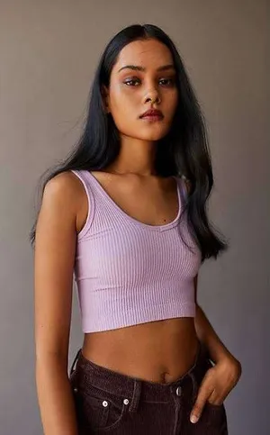 Out From Under Drew Tank Top Womens‎ L Purple Ribbed Cropped Scoop Neck Stretch thumbnail 1