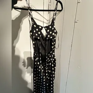 AKIRA Black and White Polka Dot Maxi FIT AND FLARE Dress thumbnail 2