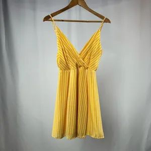 Lulus Jayla‎ Striped Tie-Back Skater Dress in Yellow Size Extra Small thumbnail 4