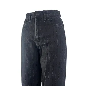 Zara Women's Black Beaded Rhinestone High Waist Wide Leg Denim Mom Jeans Size 2 thumbnail 3