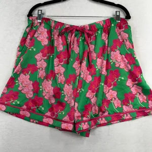 Mary Square XL Pajama Set Short Charlotte Satin Shorts Top Orchid Reverie Green thumbnail 4