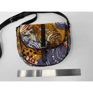 VERA BRADLEY Slim Saddle Bag Crossbody Purse Painted‎ Feathers Quilted Purple thumbnail 3