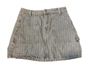 PacSun Denim Mini Skirt Women 27 Light Blue Pinstripe Carpenter Utility Skirt‎ thumbnail 1