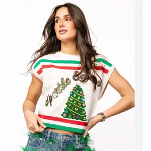 NWT Queen of Sparkle Sparkle Season Christmas Tree Sweater Vest Cream XS thumbnail 8
