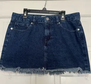 We The Free Dark Blue Denim Mini Skirt with Frayed Hem thumbnail 1