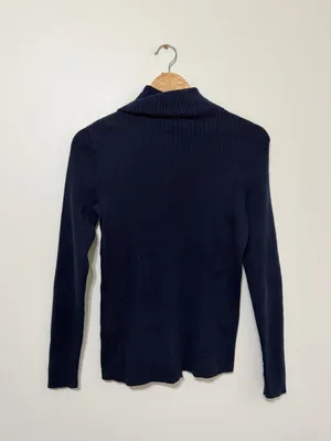 Ralph Lauren Navy Sweater Women’s Size Medium Turtleneck Cotton Luxury Old Money thumbnail 6