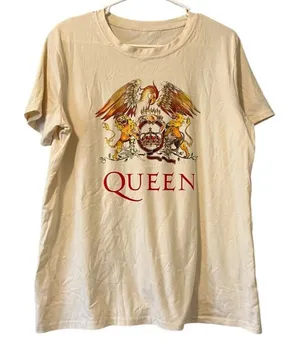 Queen Women Beige T-Shirt Graphic Logo Casual Crewneck Pullover‎ Short Sleeve XL thumbnail 1
