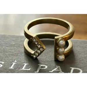 SILPADA “Dotted Pearl” Open Cuff Ring - KRR0124 - Crystal/Brass/Pearl - NWT thumbnail 4