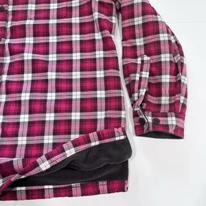 LL Bean Pink Plaid‎ Fleece Lined Flannel Shirt Jacket Shacket Size LARGE thumbnail 3