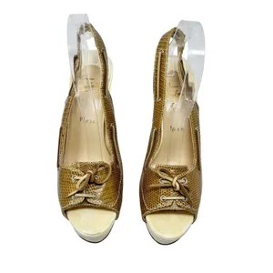 Christian Louboutin Lizard Embossed Slingback Heels Platform 40.5 thumbnail 3