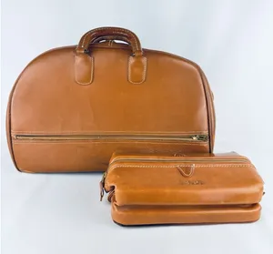 Vintage Top Grain Cowhide Leather Travel Bag Bag + Dopp Kit Leather Toiletry thumbnail 1