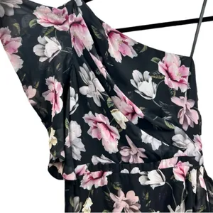 NWT AQUA Formal One Shoulder Ruffle‎ Floral High-Low Midi Dress Black Size 4 thumbnail 9