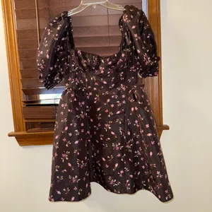 NWT $158 Anthropologie x Maeve Black Floral Puff-Sleeve Mini Dress w/ Pockets XS thumbnail 6