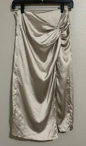 Abercrombie & Fitch Neutral Knotted Satin Side Slit Midi Skirt Womens Size Small thumbnail 1