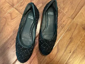 Stuart Weitzman Black Crochet Lace Ballet Flats Size 7.5 thumbnail 4