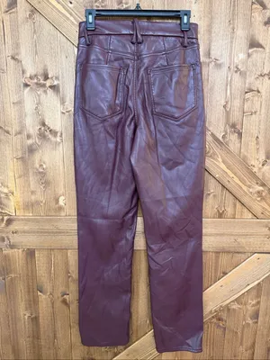 Good American Women’s Faux Leather Straight Leg Pants Burgundy READ Size 6/28 (9 thumbnail 5