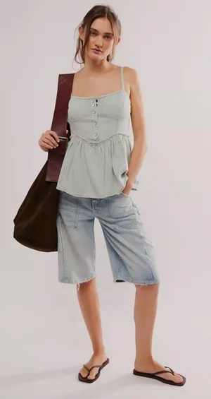 Free People We The Free Reworked Denim Top thumbnail 1