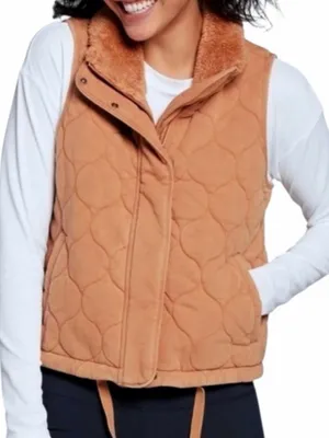 Calia quilted full zip snap front vest camel tan women’s S cozy chic thumbnail 7