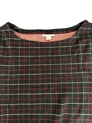 J. Jill Ponte Plaid Tunic Top Windowpane Shirt Side Slits Black Red White Sz XL thumbnail 4