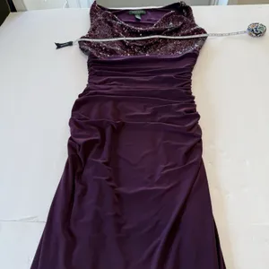 Ralph Lauren Purple Sequin Cowl Ruched Sleeveless Stretch Maxi Gown Dress Size 4 thumbnail 6