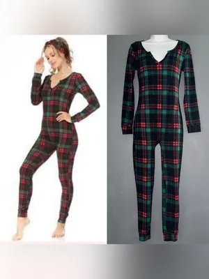 Shosho Women’s Checkered Gingham Red Long Sleeve Pajamas Medium thumbnail 2