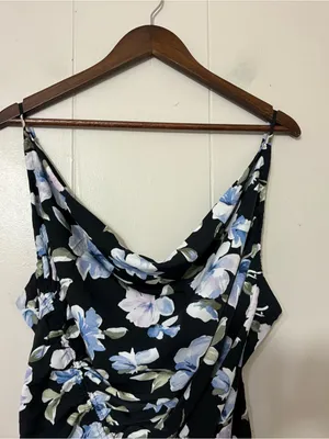 Abercrombie & Fitch Floral Asymmetrical Midi Dress Cowl Neck Cinched Slit Size L thumbnail 8