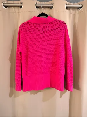 Source Unknown Hot Pink Collared Zip-Neck Women's Sweater thumbnail 3