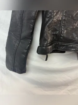 Topshop Black Faux Leather Moto Biker Jacket Y2K Indie Sleaze US 4 thumbnail 8